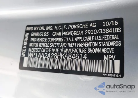 2017 Porsche Cayenne Platinum Edition z USA, uszkodzony, nr VIN WP1AA2A28HKA84614